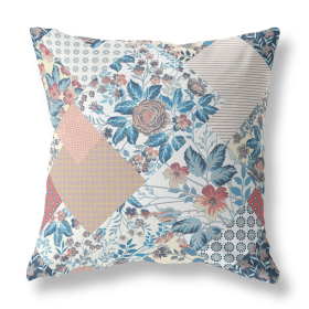 28" White Blue Floral Indoor Outdoor Throw Pillow