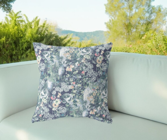 26" Gray Indigo Springtime Indoor Outdoor Throw Pillow