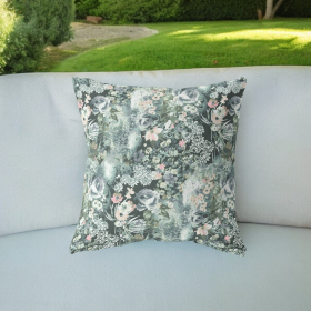 26" Green Gray Springtime Indoor Outdoor Throw Pillow