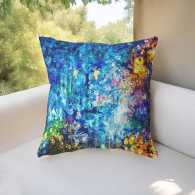 28" Bright Blue Yellow Springtime Indoor Outdoor Throw Pillow