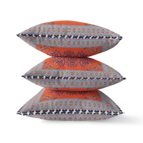 28" X 28" Orange And Gray Blown Seam Floral Indoor Outdoor Throw Pillow