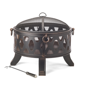 Rustic Brushed Black and Bronze Steel Wood Burning Fire Pit