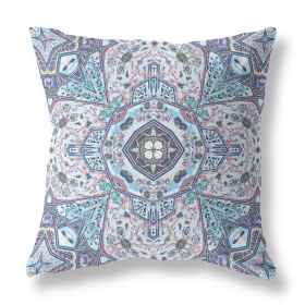 20" X 20" Blue And Gray Zippered Geometric Indoor Outdoor Throw Pillow Cover & Insert
