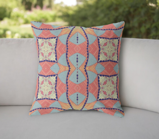 20"x20" Coral And Blue Zippered Broadcloth Geometric Throw Pillow