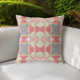 20"x20" Red Yellow Dark Aqua Zippered Broadcloth Geometric Throw Pillow