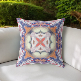 20"x20" Blue Orange Muted Yellow White Zippered Broadcloth Geometric Throw Pillow