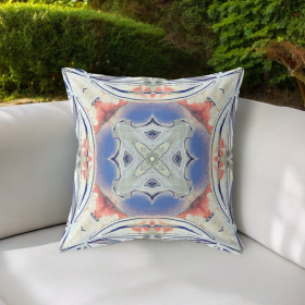 20"x20" Cream Peach Evening Blue Zippered Broadcloth Geometric Throw Pillow