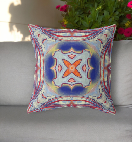20"x20" Gray Red Orange Midnight Blue Zippered Broadcloth Geometric Throw Pillow
