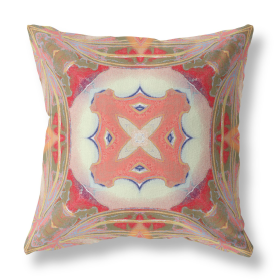 20" X 20" Muted Red Zippered Geometric Indoor Outdoor Throw Pillow
