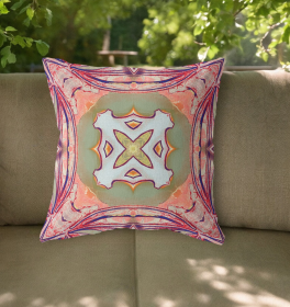 20"x20" Peach Magenta Green Zippered Broadcloth Geometric Throw Pillow