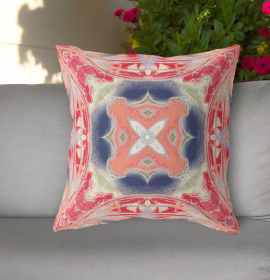 20"x20" Red Indigo Green Cream Zippered Broadcloth Geometric Throw Pillow