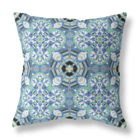 20" X 20" Black And Blue Zippered Geometric Indoor Outdoor Throw Pillow Cover & Insert