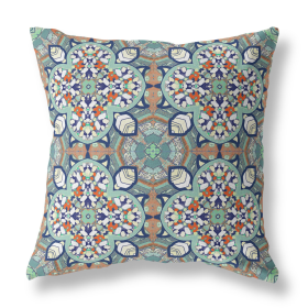 20" X 20" Green Zippered Geometric Indoor Outdoor Throw Pillow Cover & Insert