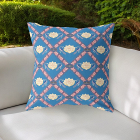 18"x18" Blue Yellow Pink Zippered Suede Geometric Throw Pillow