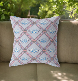 18"x18" Gray Blue Pink Zippered Suede Geometric Throw Pillow