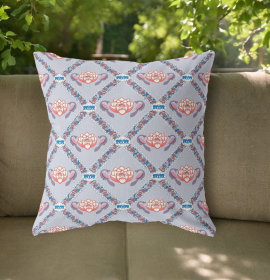 18"x18" Gray Red Blue Zippered Suede Geometric Throw Pillow