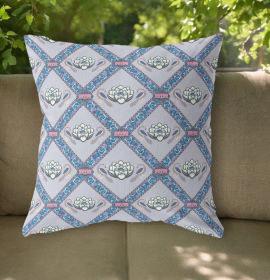 20"x20" Gray Sea Blue Pink Zippered Suede Geometric Throw Pillow