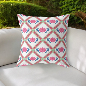 18"x18" Pink Blue White Zippered Suede Geometric Throw Pillow