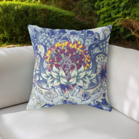 18"x18" Blue Gray Yellow Red Zippered Suede Geometric Throw Pillow