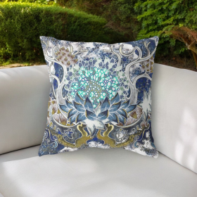 18"x18" Blue White Green Zippered Suede Geometric Throw Pillow