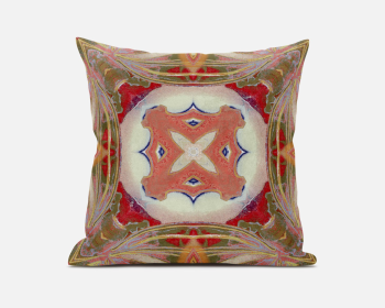 18" X 18" Muted Red Zippered Geometric Indoor Outdoor Throw Pillow