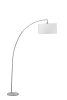 86" White And Silver Arc Floor Lamp With White Drum Shade