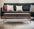 Mid Century Modern Acacia and Brass Coffee Table