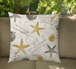 20" Gold Gray and White Coastal Indoor Outdoor Throw Pillow Cover