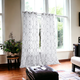 84 Silver Trellis Pattern Embroidered Window Curtain Panel