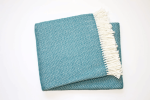 55" X 70" Teal Blue and White Woven Herringbone Plush Throw Blanket