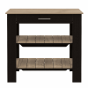 Light Oak and Black Kitchen Island with Drawer and Two Open Shelves