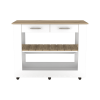 Light Oak and White Kitchen Island with Drawer Shelves and Casters