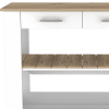 Light Oak and White Kitchen Island with Drawer Shelves and Casters