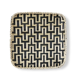 14" Black and Natural Square Wicker Geometric Handmade Basket Tray