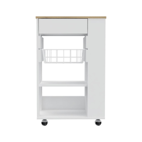 White and Brown 22" Rolling Kitchen Cart With Storage