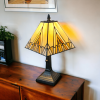 15" Dark Brown Metal Candlestick Table Lamp With Beige Shade