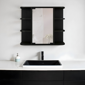 24" Black Wall Mounted Bathroom Cabinet With Six Shelves