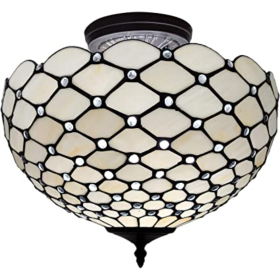 Black and White Tiffany Style Two Light Semi Flush Ceiling Lamp