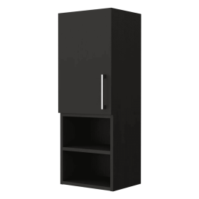 32" Black Wood Floating Single Door Bathroom Vanity And Medicine Cabinet