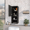 32" Black Wood Floating Single Door Bathroom Vanity And Medicine Cabinet