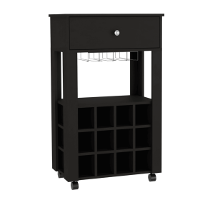 Espresso Rolling Bar Cart With Wine Storage