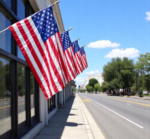 Set of Four Red White And Blue Embroidered Nylon American Flags