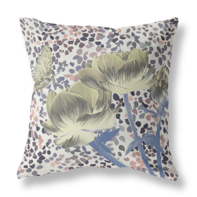 26" x 26" Blue and Yellow Butterfly Blown Seam Floral Indoor Outdoor Throw Pillow