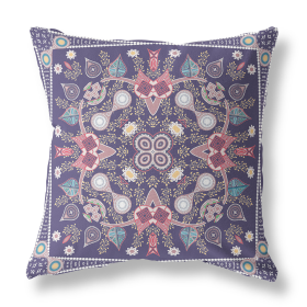 26" x 26" Purple Blown Seam Paisley Indoor Outdoor Throw Pillow