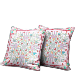 18" X 18" White And Red Blown Seam Floral Indoor Outdoor Throw Pillow