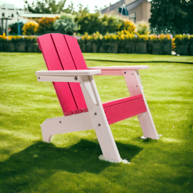 23" Pink and White  Heavy Duty Plastic Kid Size Outdoor Adirondack Chair