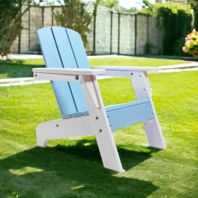 23" Aqua and White Heavy Duty Plastic Kid Size Outdoor Adirondack Chair