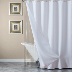 72" White Waffle Weave Fabric Shower Curtain Liner and Hooks Set