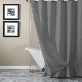 72" Dark Gray Waffle Weave Fabric Shower Curtain Liner and Hooks Set