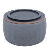 26" Dark Gray and Natural Fabric And Wood Reversible Tray Top Round Storage Ottoman